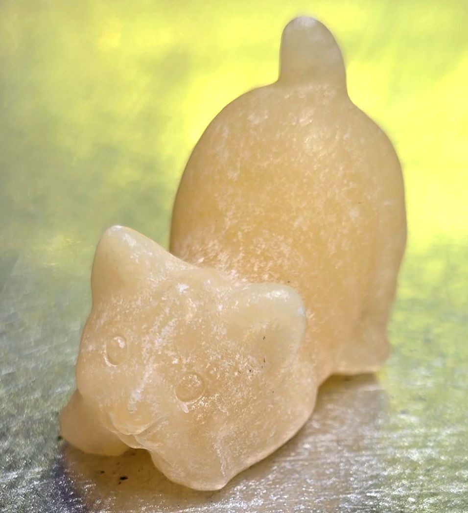 Playful Cat Stone Carvings in Treasure Box , Stone Type: Healing Honey Quartz