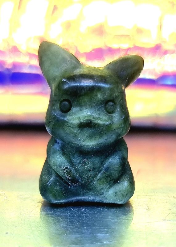 Pikachu &quot;Pokemon&quot; Character Stone Carving Nephrite-Jade  Natural Stone Crystal Carving 