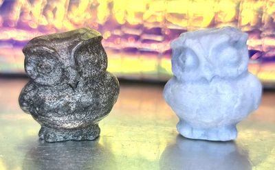 Owl Stone Carvings with the Wooden Treasure Box Animal Crystal Carving S