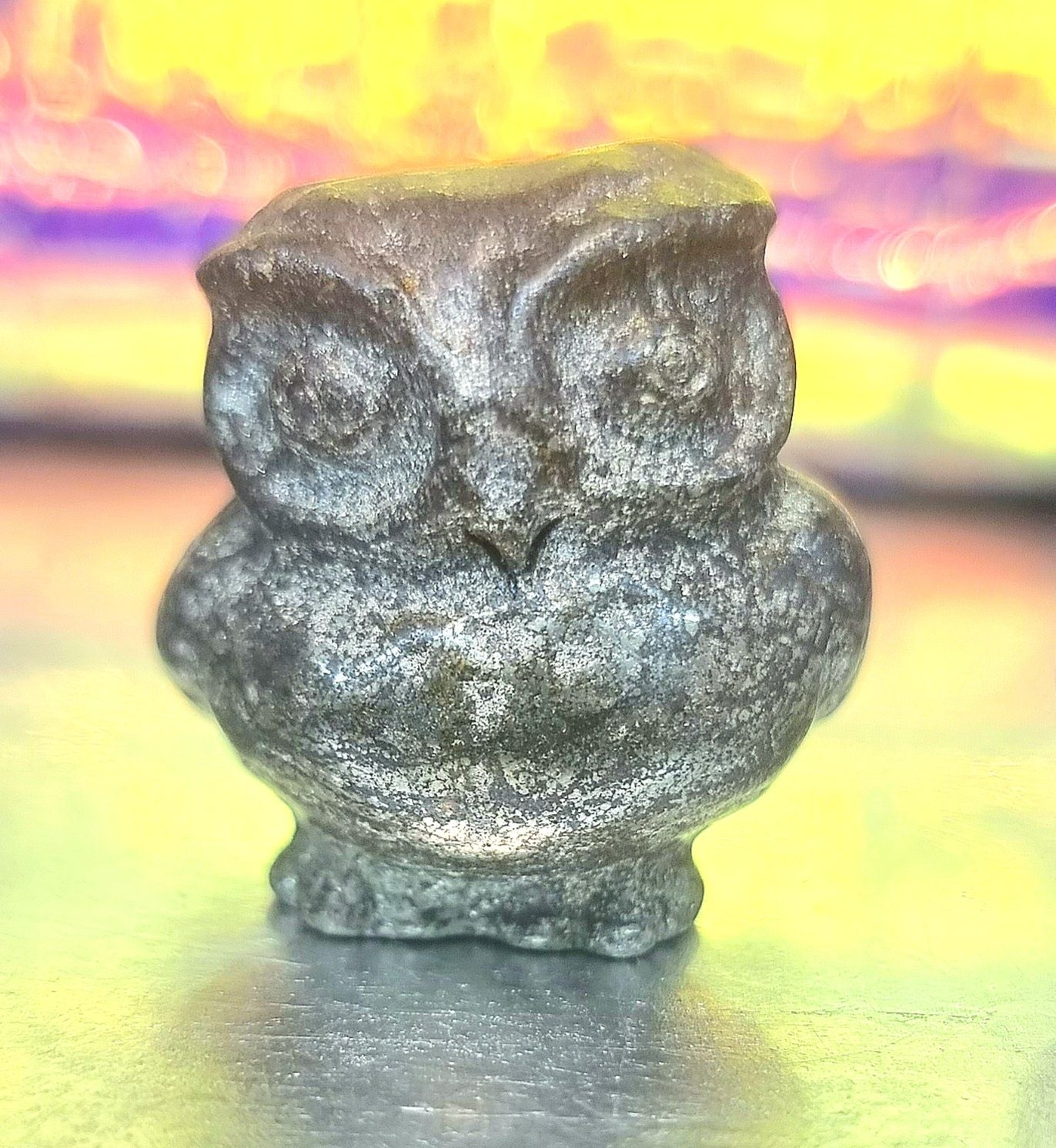 Owl Stone Carvings with the Wooden Treasure Box Animal Crystal Carving S, Stone Type: Pyrite