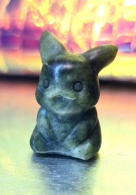 Pikachu &quot;Pokemon&quot; Character Stone Carving Nephrite-Jade  Natural Stone Crystal Carving 
