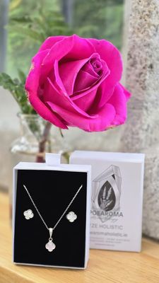 Cross Lucky Clover Leaf Mother of Pearl 925 Sterling Silver Jewellery Set
