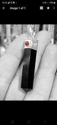 Black Obsidian Crystal Crystal Heloxahon Point Pendant  Necklace 