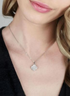 Cross Lucky Clover Leaf Mother of Pearl 925 Sterling Silver Jewellery Set
