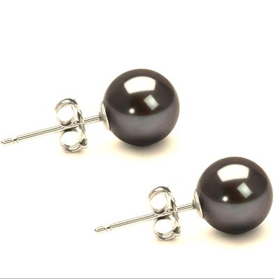 Brown/Peacock Cultured Freshwater Pearl Silver (925) Stud Earrings.