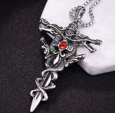 ‘Dragon’s Breath’  Titanium Steel Cross Pendant Silver Necklace