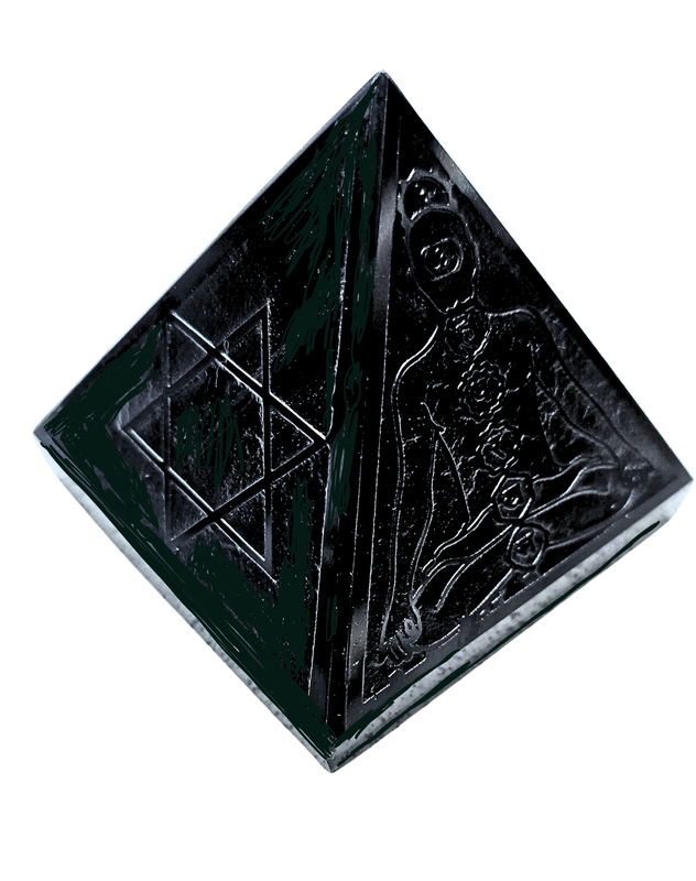 Black Obsidian Crystal 4 Sided Bio Geometry Symbols Pyramid All level protection Large 