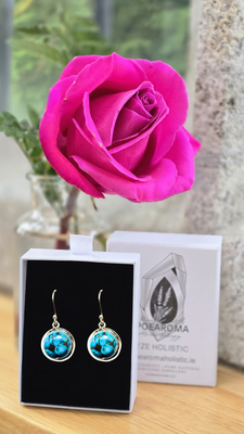 Turquoise Silver Flower Leaf Earrings