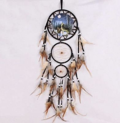 Wolf Dreamcatcher Black Wolf Handmade Traditional Circular Dream Catcher Home Decor Wall Car Hanging Ornament