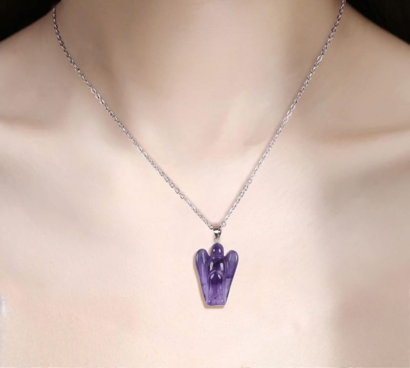 Amethyst Angel Necklace Carving Crystal Figurine 