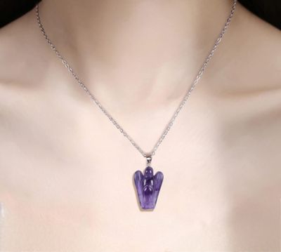 Amethyst Angel Necklace Carving Crystal Figurine 