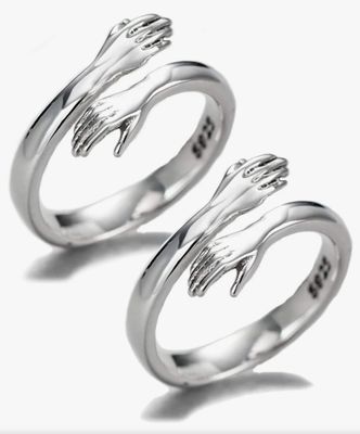 Couple Hugging Ring 925 Sterling Silver Hugging Hands Open Ring Friendship Jewellery Gift