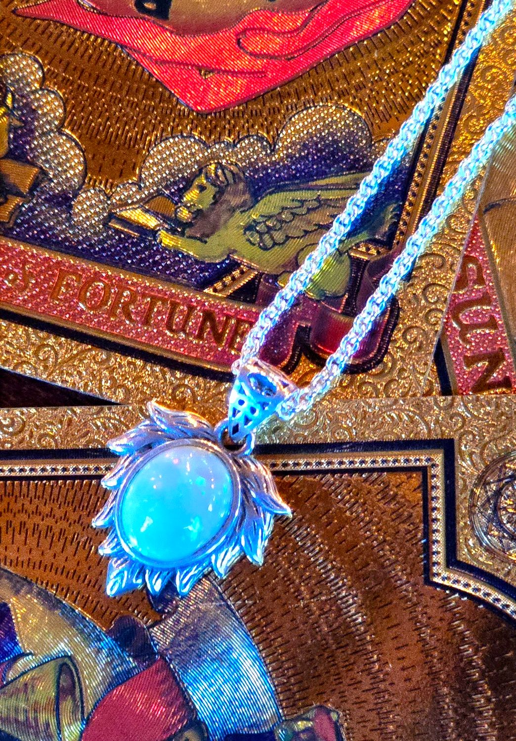 Ethiopian Opal Crystal Angel Wings 925 Sterling Silver Amulet Necklace 