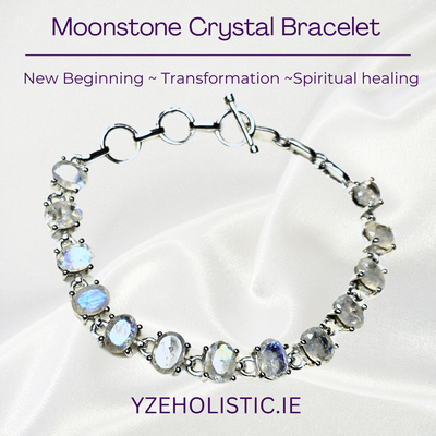 Moonstone Crystal Bracelet Teardrop Style 925 Sterling Silver Chain Link Adjustable 