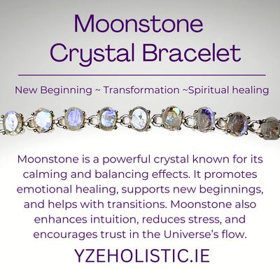 Moonstone Crystal Bracelet Teardrop Style 925 Sterling Silver Chain Link Adjustable 