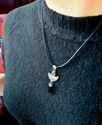 Black Tourmaline and Moldavite  Crystal Amulet Necklace Pendant Talisman 925 Sterling Silver 