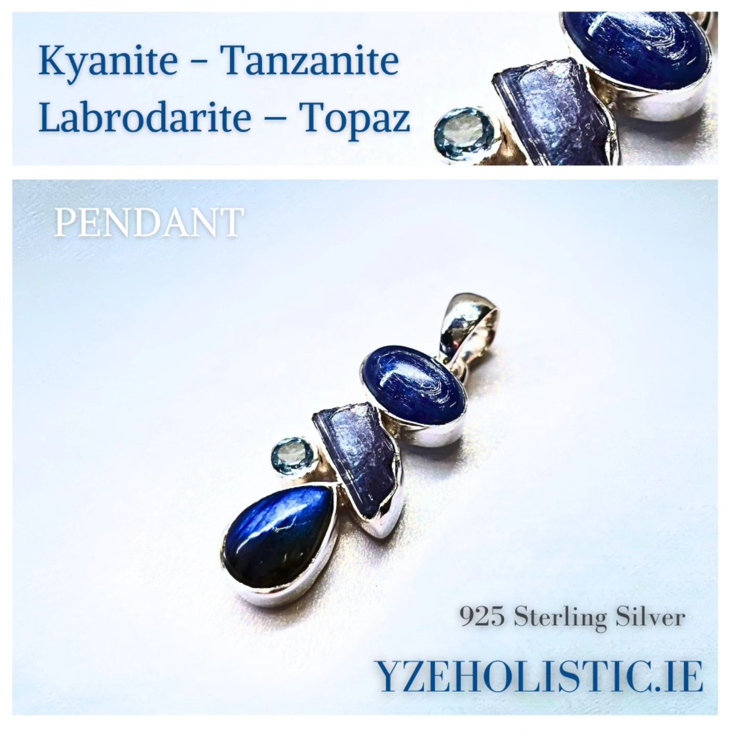 Labradorite Kyanite Pearl Blue Topaz Crystal Sterling Silver Pendant Necklace 