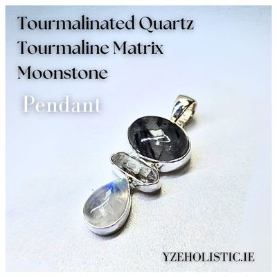 Tourmalinated Quartz - Tourmaline Matrix - Moonstone Pendant Natural Stone Crystal Necklace Pendant