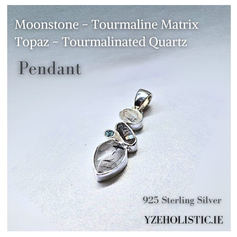 Tourmalinated Quartz - Tourmaline Matrix - Moonstone - Topaz Pendant Natural Stone Crystal Necklace Pendant