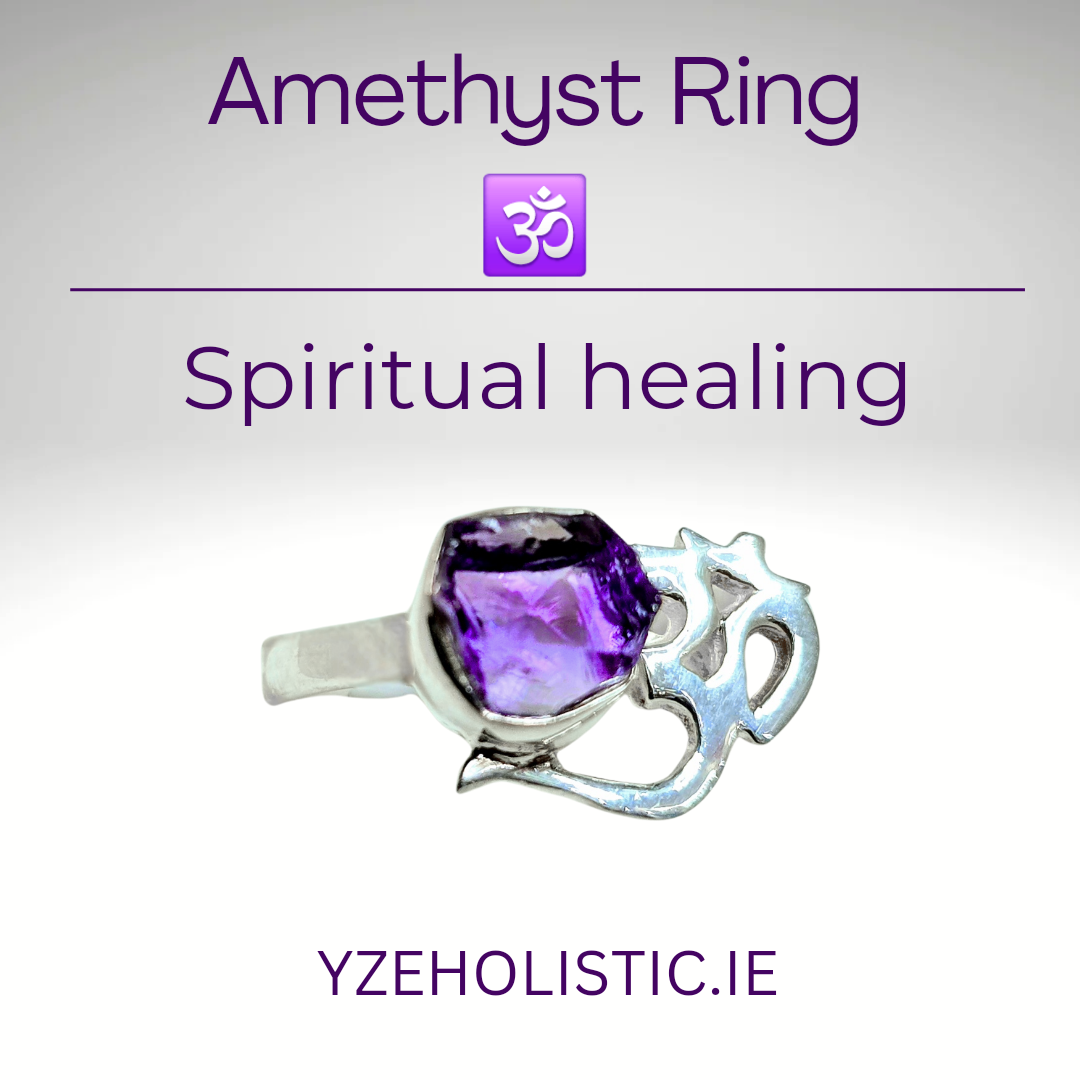 Amethyst OM crystal Ring 925 Sterling Silver