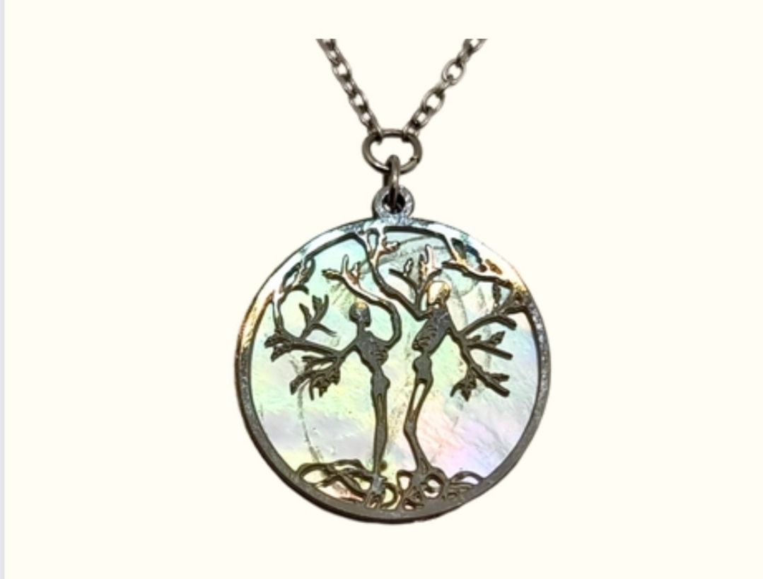 Tree of Life Love &amp; Care Abalone Shell Silver Pendant Necklace