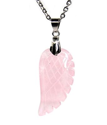 Crystal Angel Wing Pendant Silver Necklace Natural Stone 