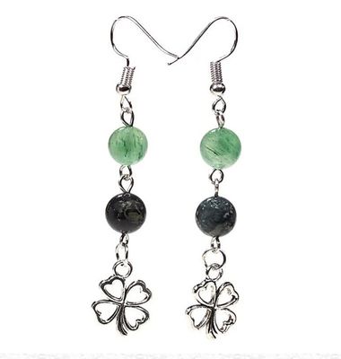 Earrings kambaba/green aventurine &quot;Lucky Clover&quot;