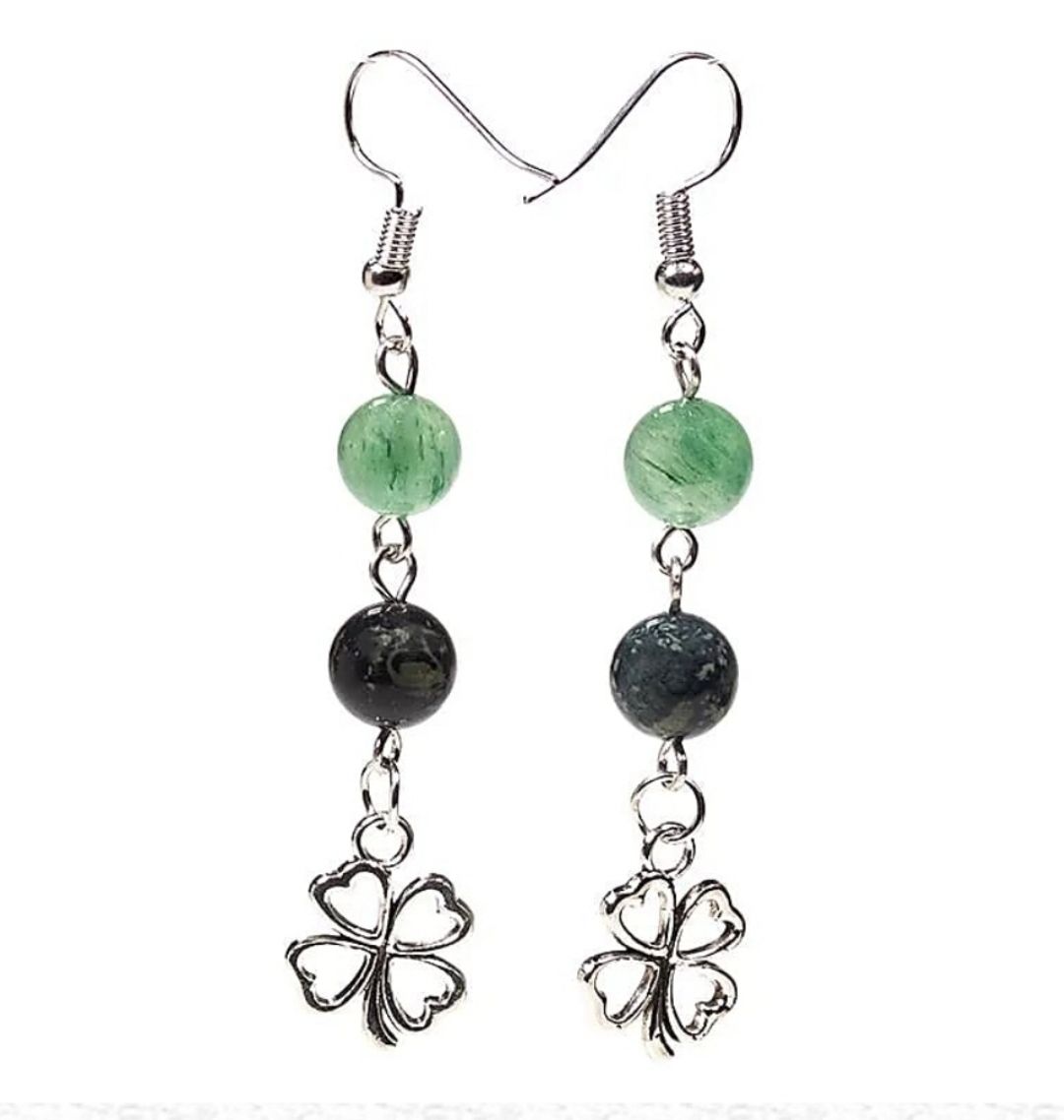 Earrings kambaba/green aventurine &quot;Lucky Clover&quot;