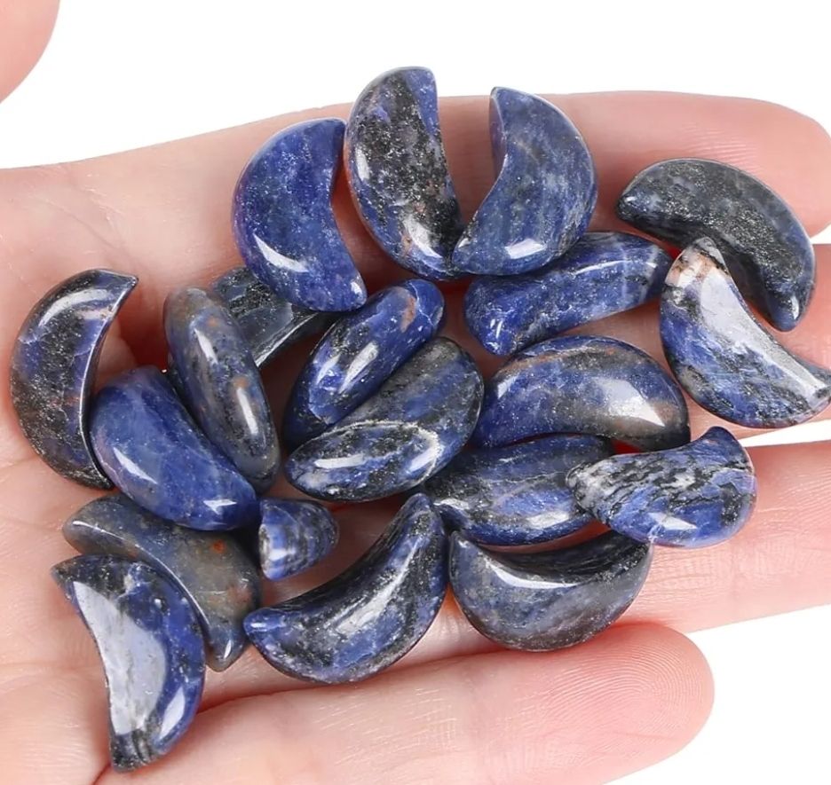 Crystal Moon Blue Sodalite Gemstones  Healing Crystals Natural Green Stones Reiki Protection Polished Stones Meditation Energy Balancing Crystal 
