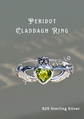 Sterling Silver Claddagh Celtic Ring Peridot Green Crystal