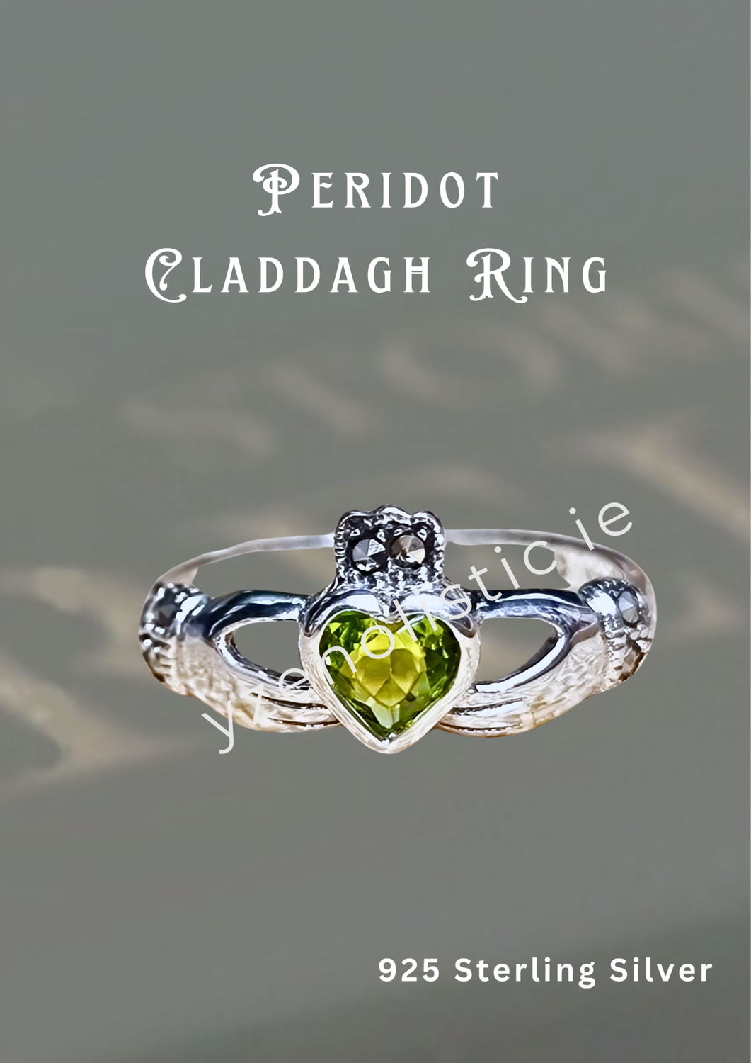 Sterling Silver Claddagh Celtic Ring Peridot Green Crystal