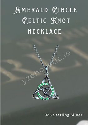 Emerald Trinity Knot Circle Crystal Celtic 925 Sterling Silver Pendant Necklace