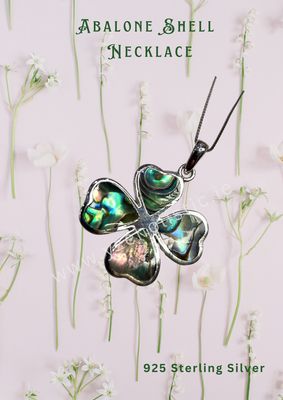 Abalone Shell Lucky Clover 925 Sterling Silver Celtic Crystal Pendant Necklace