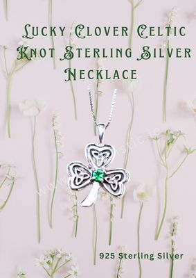 Lucky Clover Sterling Silver Celtic Knot Emerald Pendant Necklace