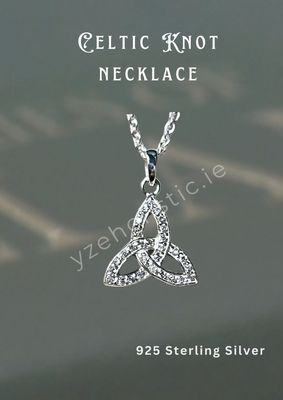 Trinity Knot Cubic Zirconia Crystal Celtic Sterling Silver Pendant Necklace