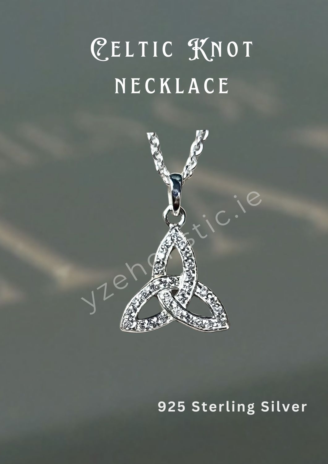 Trinity Knot Cubic Zirconia Crystal Celtic Sterling Silver Pendant Necklace