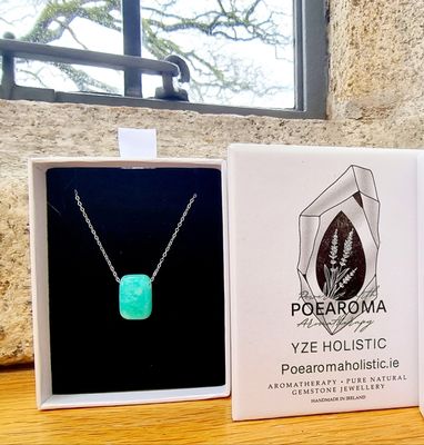 Amazonite Teal Rectangular Shape Green Amulet 925 Sterling silver Pendant Crystal Necklace