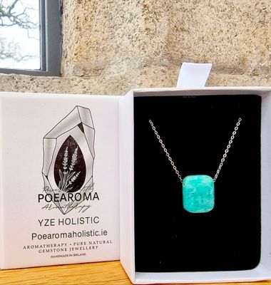 Amazonite Teal Rectangular Shape Green Amulet Necklace Necklace 925 Sterling silver Pendant Crystal Necklace