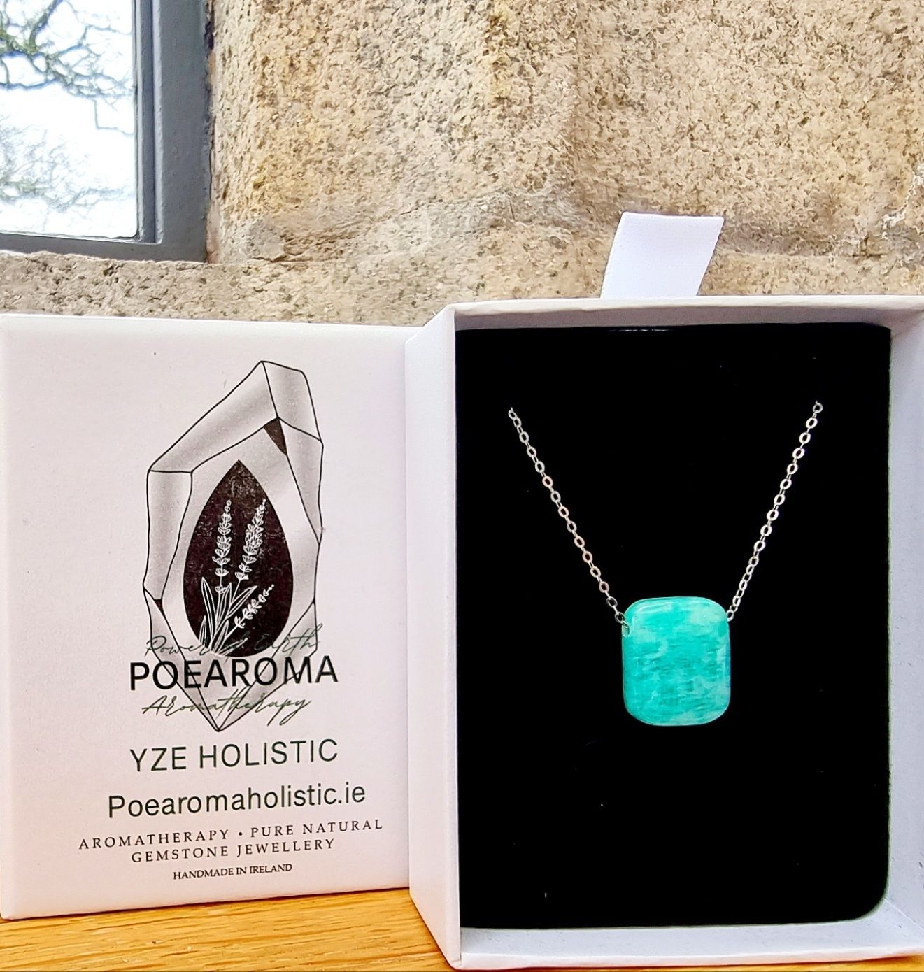 Amazonite Teal Rectangular Shape Green Amulet Necklace Necklace 925 Sterling silver Pendant Crystal Necklace