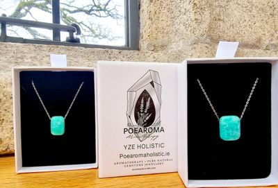 Amazonite Teal Rectangular Shape Green Amulet 925 Sterling silver Pendant Crystal Necklace