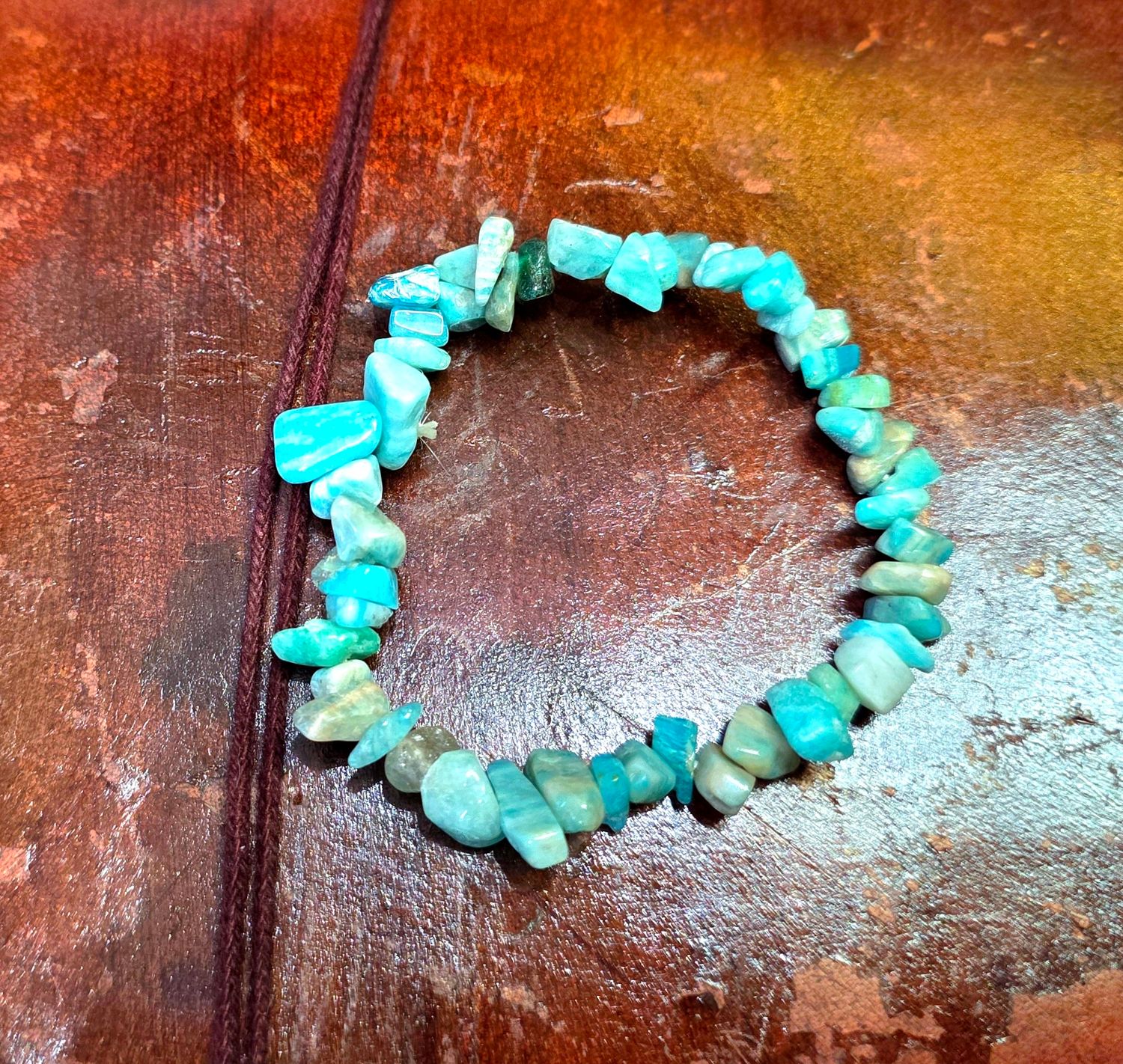 Amazonite Chip Bracelet Natural Stone Elastic ±7mm