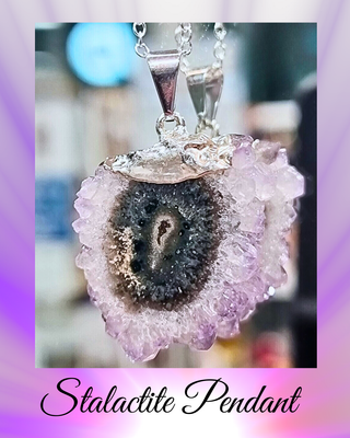 Stalactite Purple Crystal Sterling Silver Necklace - Inner Peace &amp; Mind 