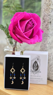 Moon and Star Earrings 925 Sterling Silver Blue