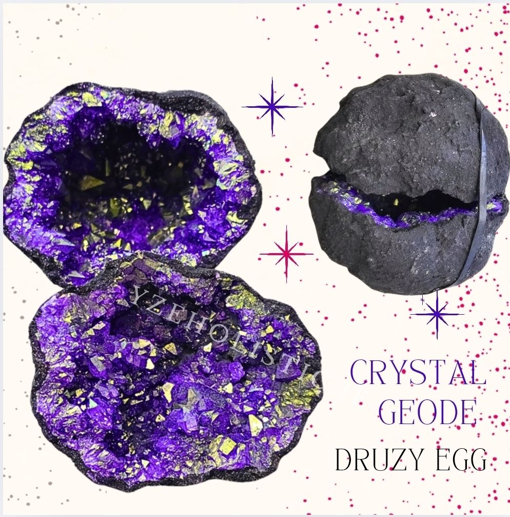 GEODE DRUZY EGG AURORA CRYSTAL CLUSTER VIOLET PURPLE 
