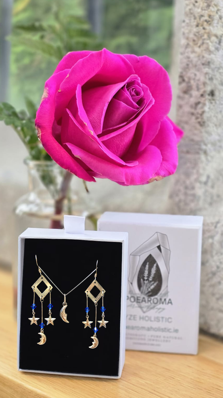 Moon and Star Earrings 925 Sterling Silver Blue
