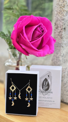 Moon and Star Earrings 925 Sterling Silver Blue