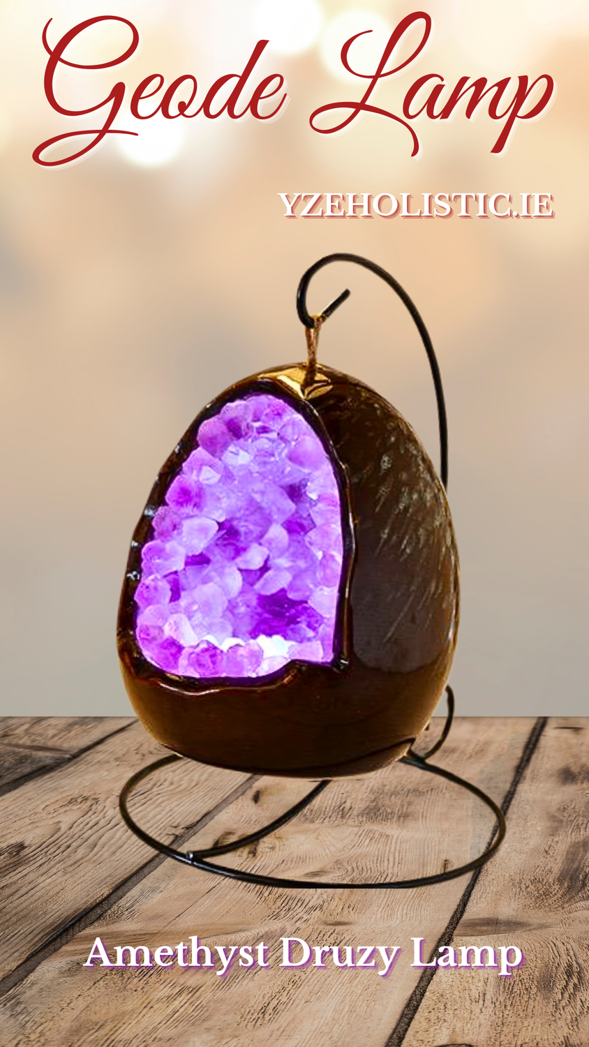 AMETHYST CRYSTAL GEODE EGG LAMP CATHEDRAL DRUZY CRYSTAL CLUSTER PURPLE IRON HOLDER EGG GEODE SHAPE 