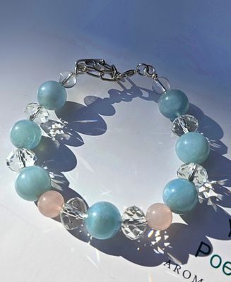 AQUAMARINE BLUE BEAD CRYSTAL BEAD WIRE-WRAPPED BRACELET
