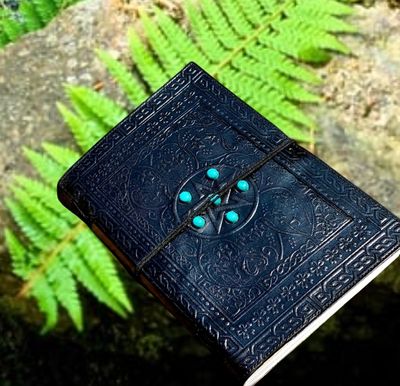 Pentagram Book Of Shadows Journal Blank Spell Books Witch Charmed Supernatural Stone Notebook Celtic Hocus Pocus Pagan Diary 10 X 7 Inches (Black)