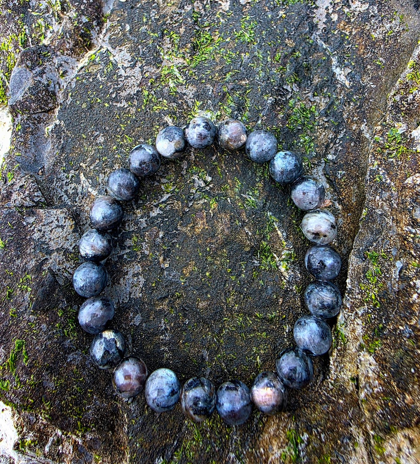 Larvikite Crystal Bracelet Elastic Grey Labradorite family ±8mm